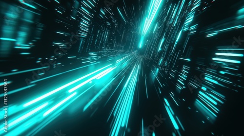 Obraz na płótnie Generative AI, Futuristic Abstract Light Streaks in Neon Blue and Emerald Green w salonie