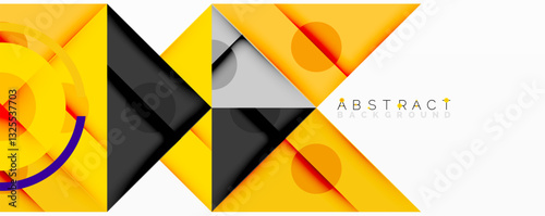 Geometric abstract design with layered triangles, circles, and gradients, forming a structured pattern with sharp contrasts and depth