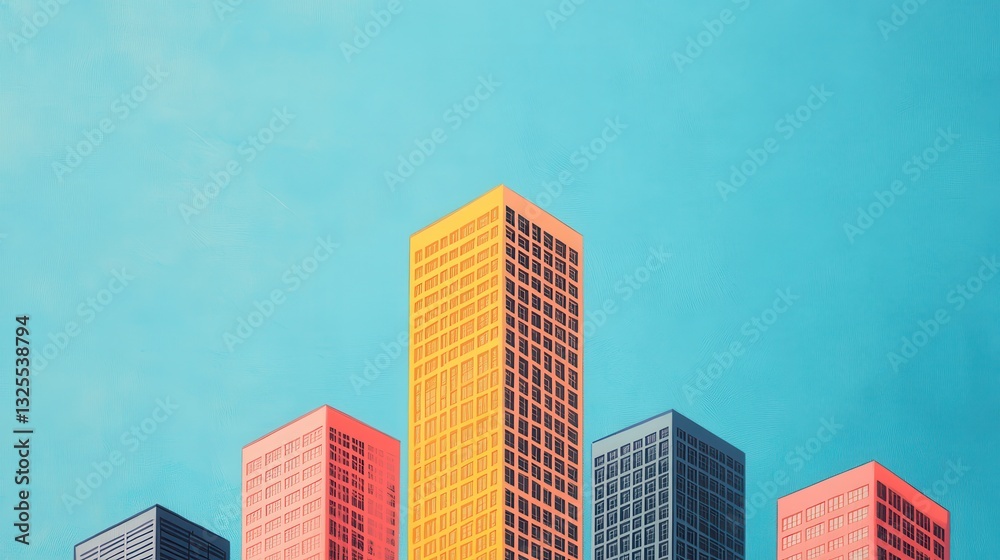 A large building surrounded by smaller buildings, symbolizing the strength and advantage of big businesses. Cost advantages and economies of scale.