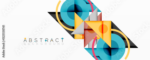 Geometric abstract design with layered triangles, circles, and gradients, forming a structured pattern with sharp contrasts and depth