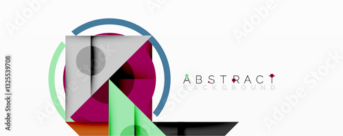 Geometric abstract design with layered triangles, circles, and gradients, forming a structured pattern with sharp contrasts and depth