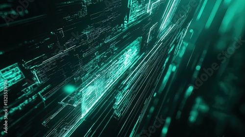 Obraz na płótnie Generative AI, Futuristic Abstract Light Streaks in Neon Blue and Emerald Green w salonie