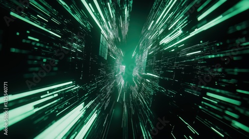 Obraz na płótnie Generative AI, Futuristic Abstract Light Streaks in Neon Blue and Emerald Green w salonie