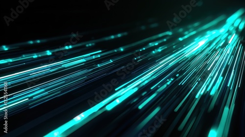 Generative AI, Futuristic Abstract Light Streaks in Neon Blue and Emerald Green