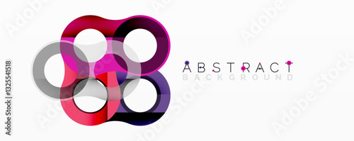 Abstract circle element composition with overlapping circular and tubular shapes featuring smooth gradients, transparency effects, and dynamic layering