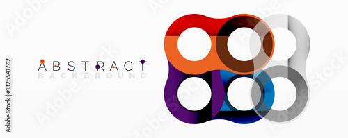 Abstract circle element composition with overlapping circular and tubular shapes featuring smooth gradients, transparency effects, and dynamic layering