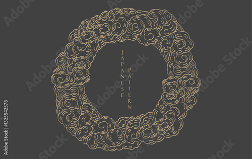 Japanese chinses cloud pattern with black and gold frame background in vintage style. Abstract art landscape banner design vector.