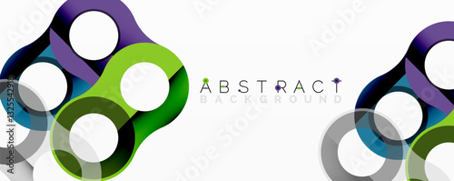 Abstract geometric pattern with interlocking circular and tubular shapes featuring smooth gradients, sharp contrasts, and dynamic layering