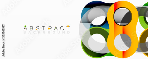 Abstract circle element composition with overlapping circular and tubular shapes featuring smooth gradients, transparency effects, and dynamic layering