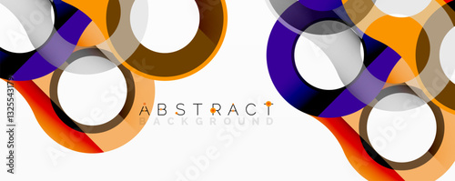 Abstract circle element composition with overlapping circular and tubular shapes featuring smooth gradients, transparency effects, and dynamic layering