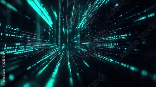 Obraz na płótnie Generative AI, Futuristic Abstract Light Streaks in Neon Blue and Emerald Green w salonie