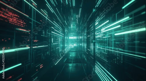 Obraz na płótnie Generative AI, Futuristic Abstract Light Streaks in Neon Blue and Emerald Green w salonie
