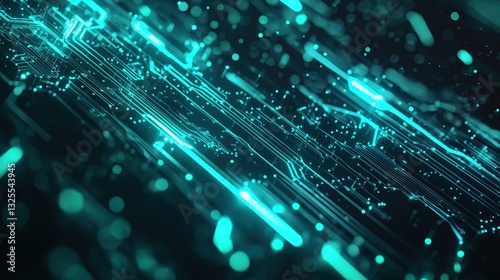 Obraz na płótnie Generative AI, Futuristic Abstract Light Streaks in Neon Blue and Emerald Green w salonie