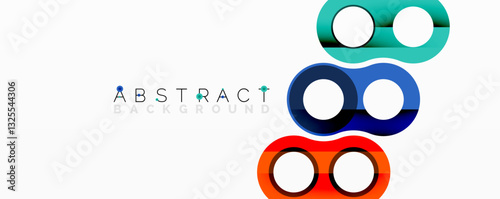 Abstract circle element composition with overlapping circular and tubular shapes featuring smooth gradients, transparency effects, and dynamic layering