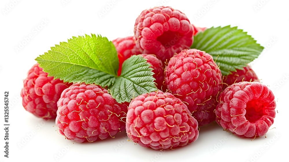 Ripe raspberries with leaf isolated on a white Ripe raspberries with leaf isolated on a white