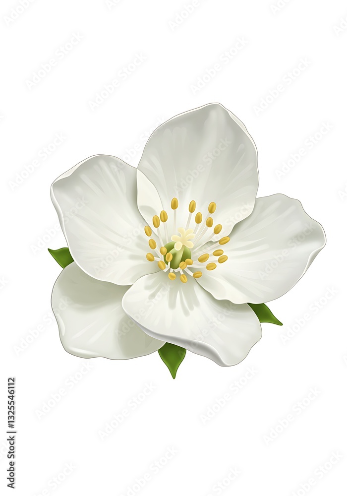 Obraz premium Isolated White Jasmine Flower Illustration with Green Leaves Detail
