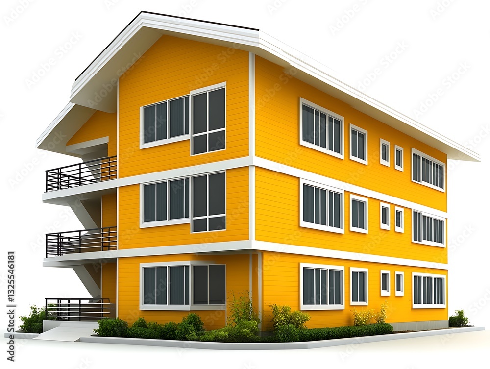 Naklejka premium A vibrant yellow modern residential house with white accents and windows