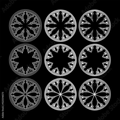 gothic ornament hand drawing vector isolated on black background.