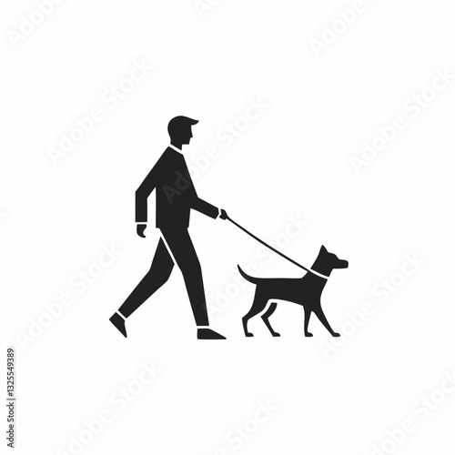 Vector silhouette of a man walking a dog on a leash for blogs, websites, and pet-related designs