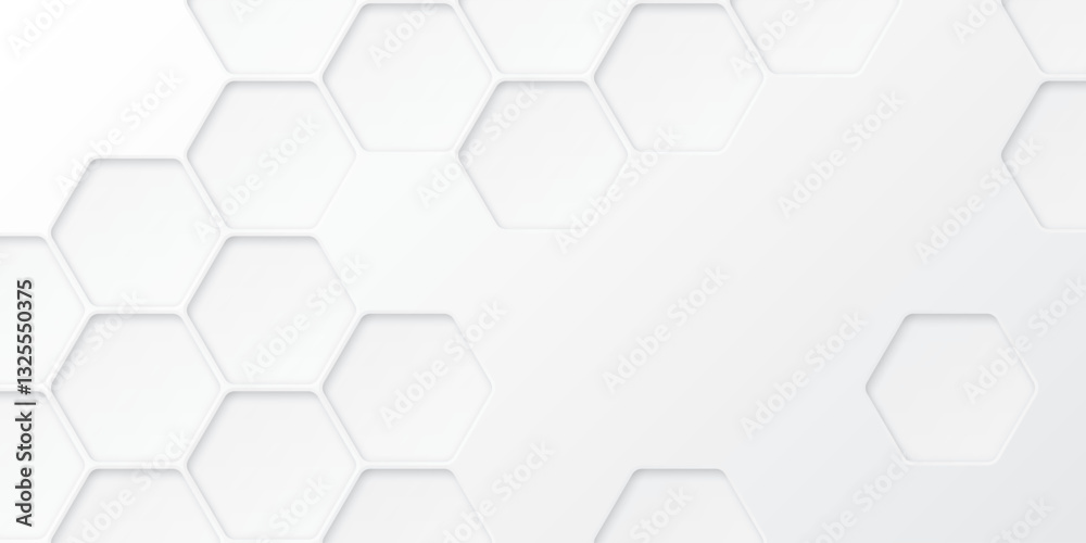 3D futuristic honeycomb random pattern paper cut style on white background graphic illustration have blank space. Rounded hexagon pattern background.