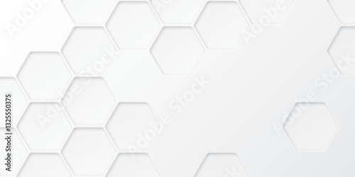 3D futuristic honeycomb random pattern paper cut style on white background graphic illustration have blank space. Rounded hexagon pattern background.