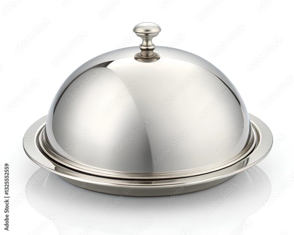 Silver Cloche Lid, on isolated white background, Clipping path Silver Cloche Lid, on isolated white background, Clipping path