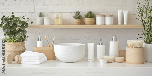 Wallpaper Mural Spa-Zubehörset auf weißem Holztisch.  Torontodigital.ca