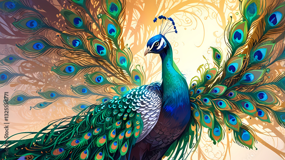 Fototapeta premium peacocks displaying their magnificent feathers