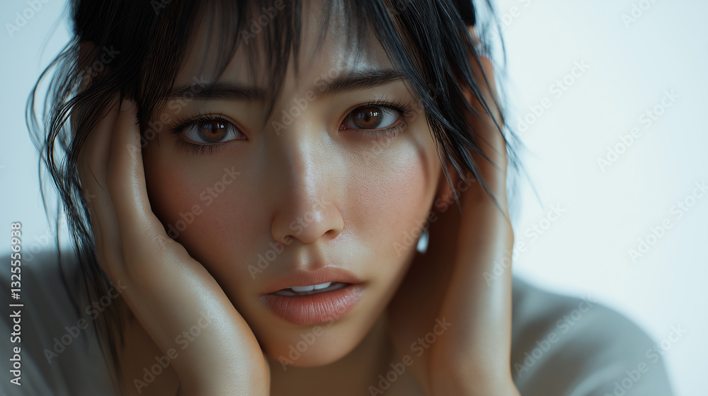 困って頭を抱えている女性