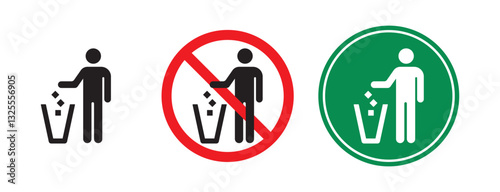 do not litter icon sign set
