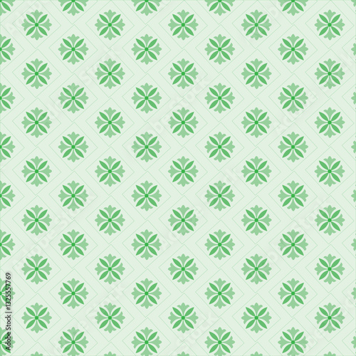 Green Geometric Seamless Pattern – Abstract Floral Snowflake Design