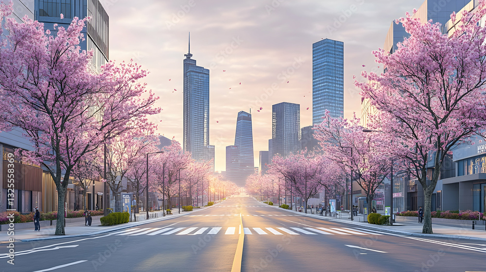 Spring in Seoul: Cherry Blossoms and a Pedestrian Crossing