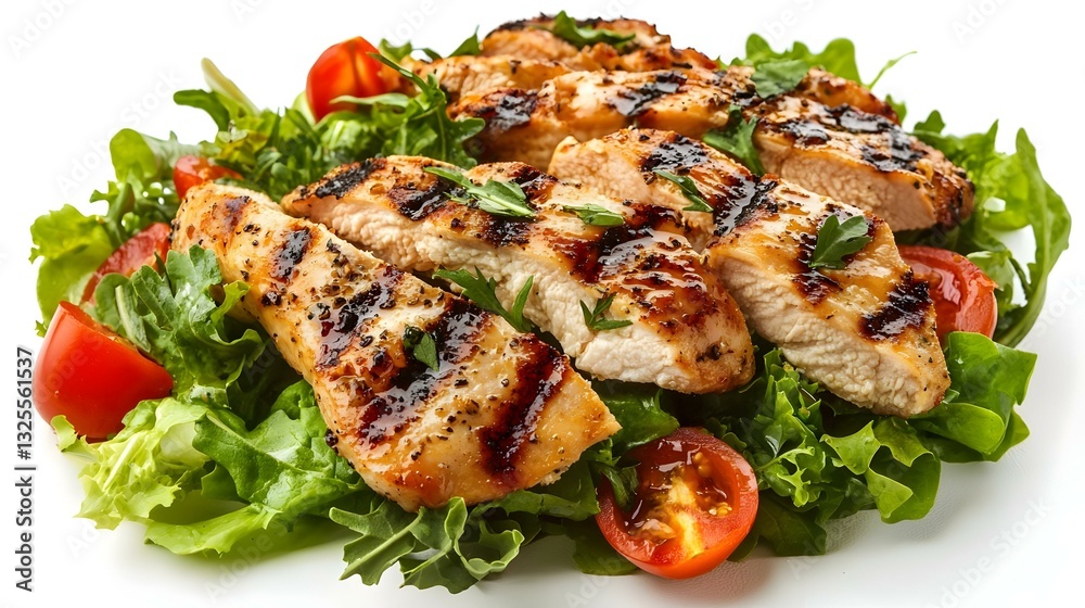 Grilled Chicken on a bed of salad greens Grilled Chicken on a bed of salad greens