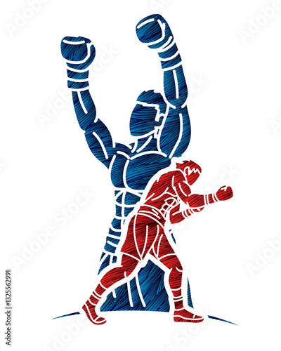Graffiti Ultimate Fighting Group of Boxer Mix Action Boxing Sport Cartoon Graphic Vector