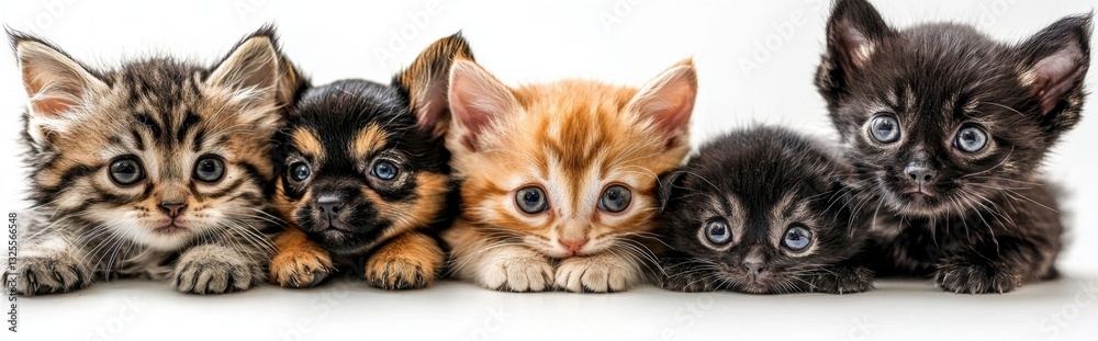 Fototapeta premium Cats and dogs unite: a delightful scene on a white background.