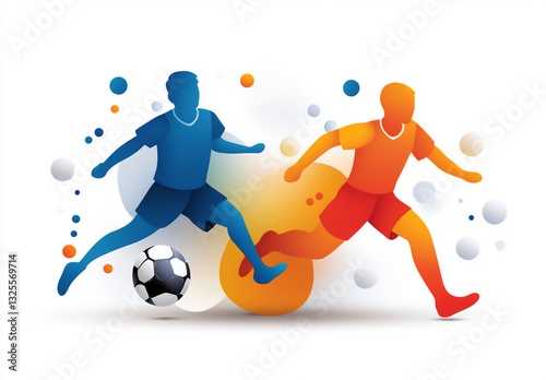 soccer players in action vector illustration on a white background with co