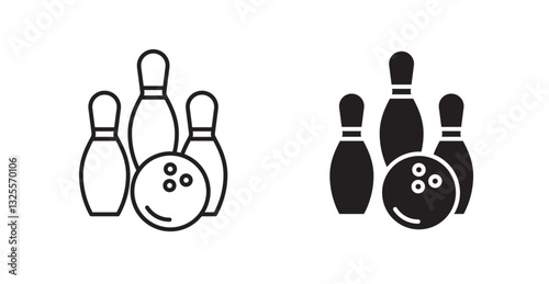 Bowling filled and outlined icons vectors on white background