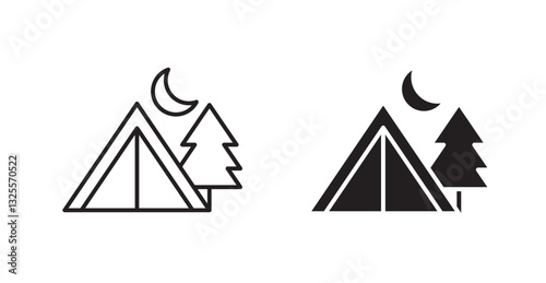 Camping filled and outlined icons vectors on white background