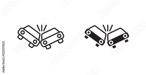 Car crash filled and outlined icons vectors on white background