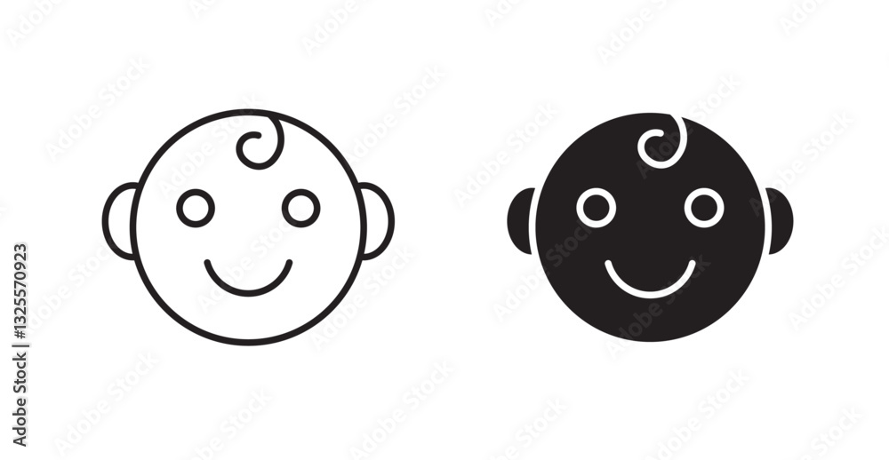 Child head filled and outlined icons vectors on white background Child head filled and outlined icons vectors on white background