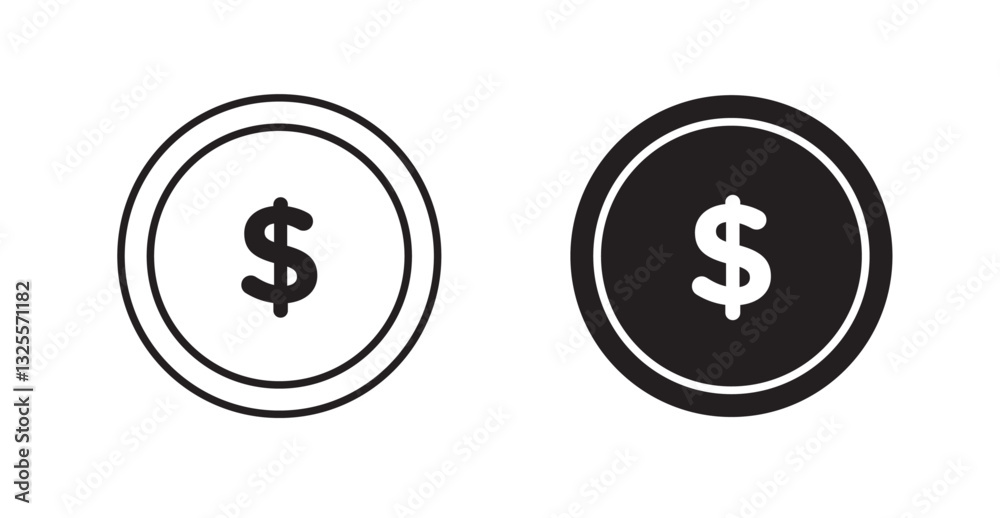 Coin filled and outlined icons vectors on white background Coin filled and outlined icons vectors on white background