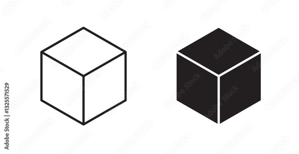 Cube filled and outlined icons vectors on white background Cube filled and outlined icons vectors on white background