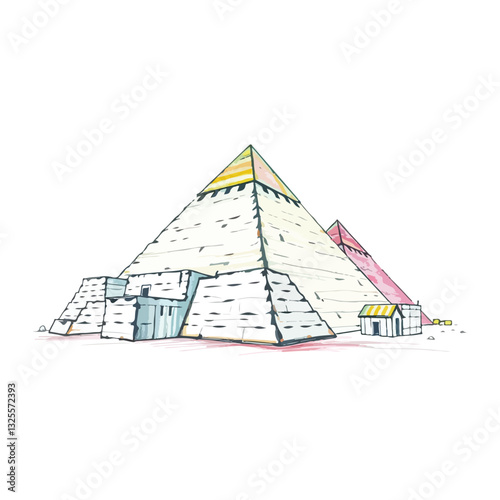 Drawing pyramids and desert in Giza, Egypt. Vector illustration