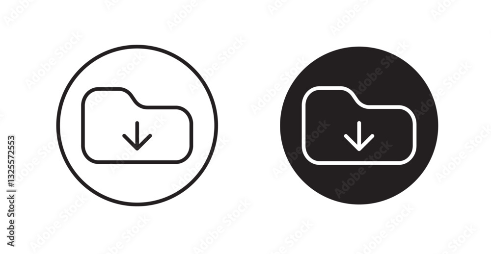 Folder download filled and outlined icons vectors on white background Folder download filled and outlined icons vectors on white background