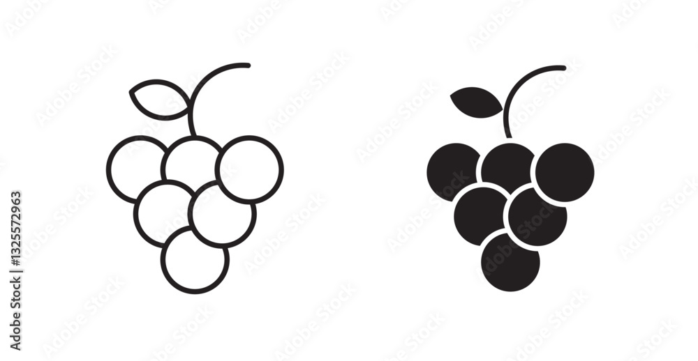 Fototapeta premium Grape filled and outlined icons vectors on white background
