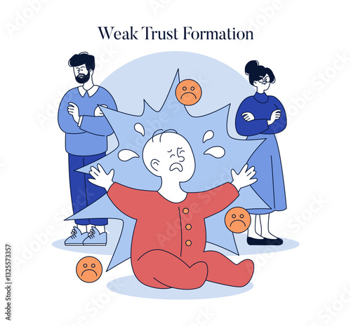 Authoritarian Parenting Style. Flat Vector Illustration