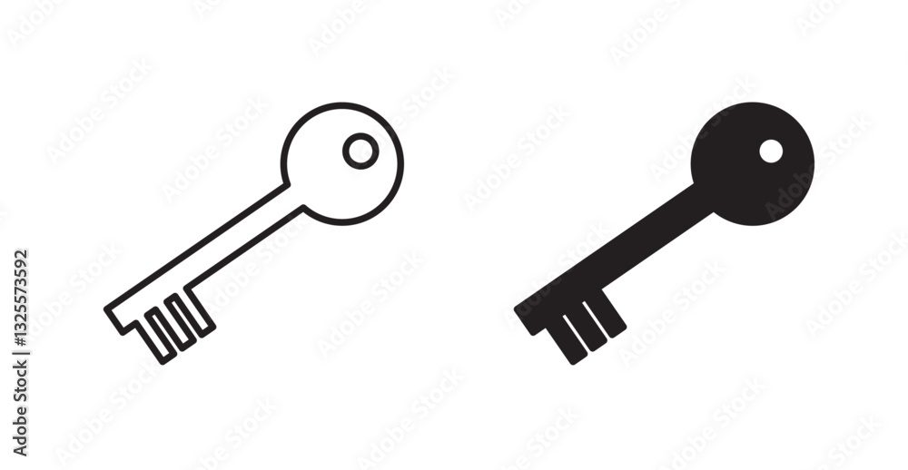 Key filled and outlined icons vectors on white background Key filled and outlined icons vectors on white background