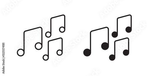 Music filled and outlined icons vectors on white background