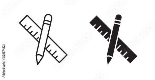Pencil and ruler filled and outlined icons vectors on white background
