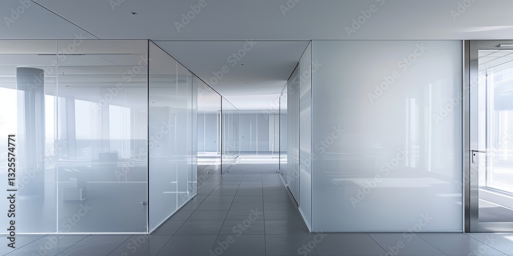 Modern Minimalist Office Corridor with Glass Walls